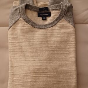 J. Crew Cream and Gray Raglan Crewneck Sweater